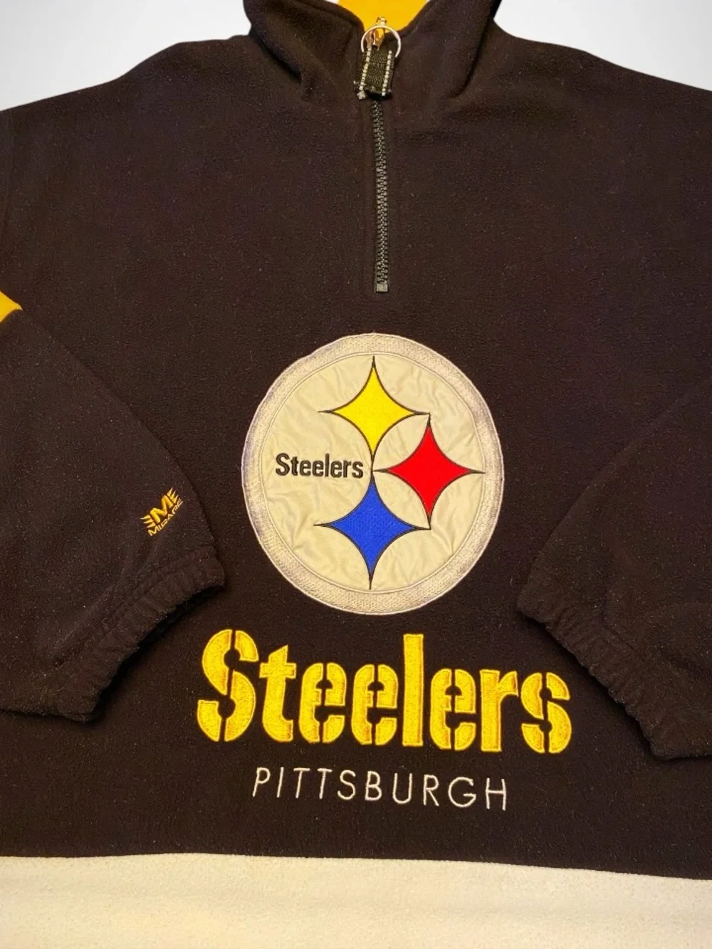 Pittsburgh Steelers Quarter Zip Fleece Embroidered and Stitched Patch throughout